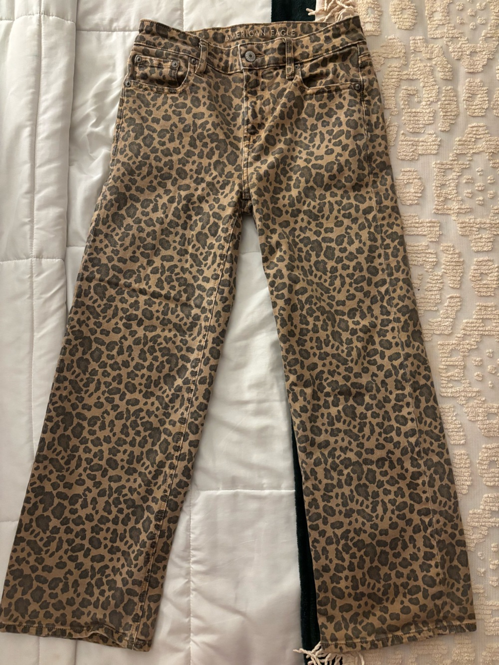American Eagle Women's Leopard Print Straight Leg Jeans